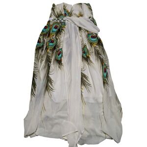 Angel Fashions Peacock Print Strapless Maxi Dress Jeweled Waist NWT XXL